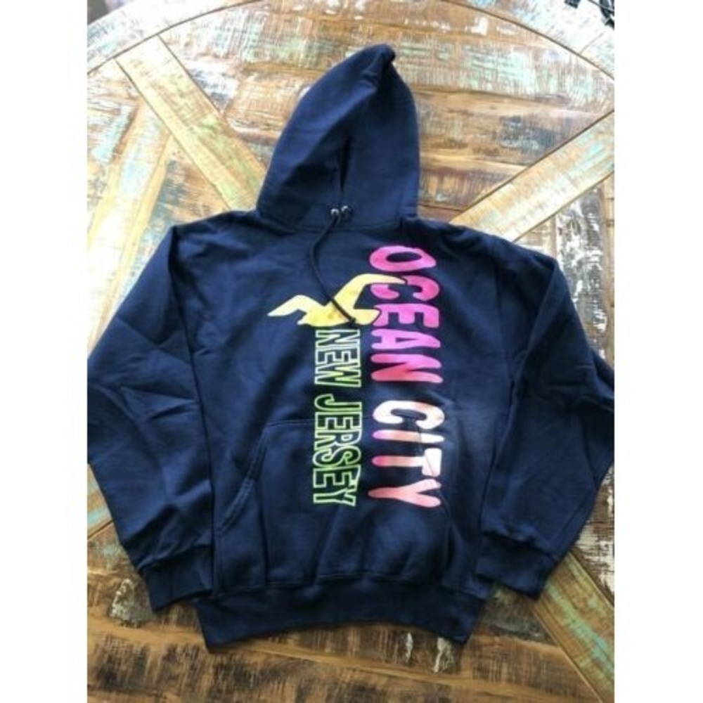 Ocean City New Jersey Tourist Blue Hooded Sweatshirt Size Medium